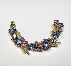 Vintage DeLizza & Elster JULIANA Gold Pastel Blue Pink Green Rhinestone Bracelet