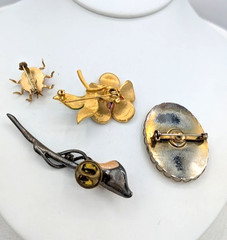 Vintage Flower Brooch Lot Rose Ladybug Enamel Floral Pins 4 Piece Collection