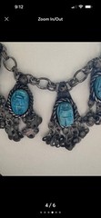 Vintage Egyptian Revival Scarab Beetle Necklace Turquoise Silver Tone Jewelry