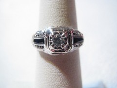 ART NOUVEAU 18K WHITE GOLD DIAMOND & SAPPHIRE ANTIQUE FILIGREE RING – SZ 4 1/2