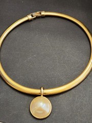 Vintage Marvella Omega Chain Necklace faux pearl Gold Tone Signed 80’s