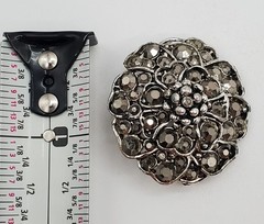 VTG Hollycraft Brooch 1.5in Round Gunmetal Gray Crystal Domed Floral 3D Estate