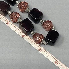 Glass Bead Necklace Mauve Square Cube Acrylic Faceted Spacer Silver Tone Caps 21