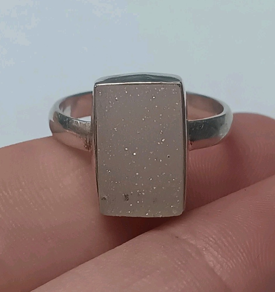 Vintage Druzy Quartz Size 9.75 Sterling Silver Ring 925 Tested