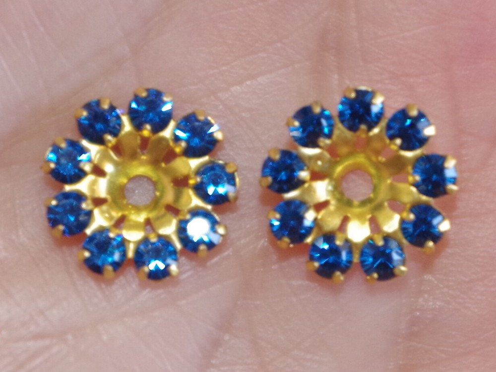 VINTAGE 11MM BLUE SAPPHIRE CZ SEED FLOWER JACKETS FOR EARRINGS USE W ANY STUDS