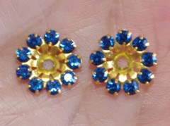 VINTAGE 11MM BLUE SAPPHIRE CZ SEED FLOWER JACKETS FOR EARRINGS USE W ANY STUDS