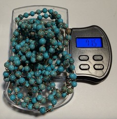 Vintage 80” Genuine Blue Turquoise Beaded Necklace Knotted Copper Spacers 71g