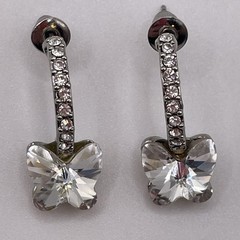 Earrings Butterfly Rhinestone Arch Curve Silver Tone Metal Pierced Jewelry