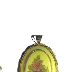 Rose Cameo Style Pendant Necklace 80s Vintage Floral Victorian Revival Jewelry
