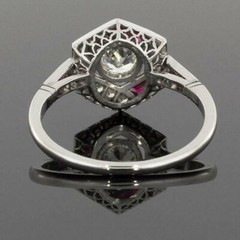 14K White Gold Over 2CT Round Lab-Created Diamond Vintage Ruby Engagement Ring