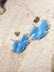 11. Vintage Sterling Silver 925 Blue Enamel ROSE Flower Stud Earrings 21 x 17mm