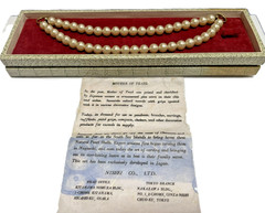 Vintage Double‑Strand Faux Pearl Sweater Guard – Japan Nissei Co. – Original Box