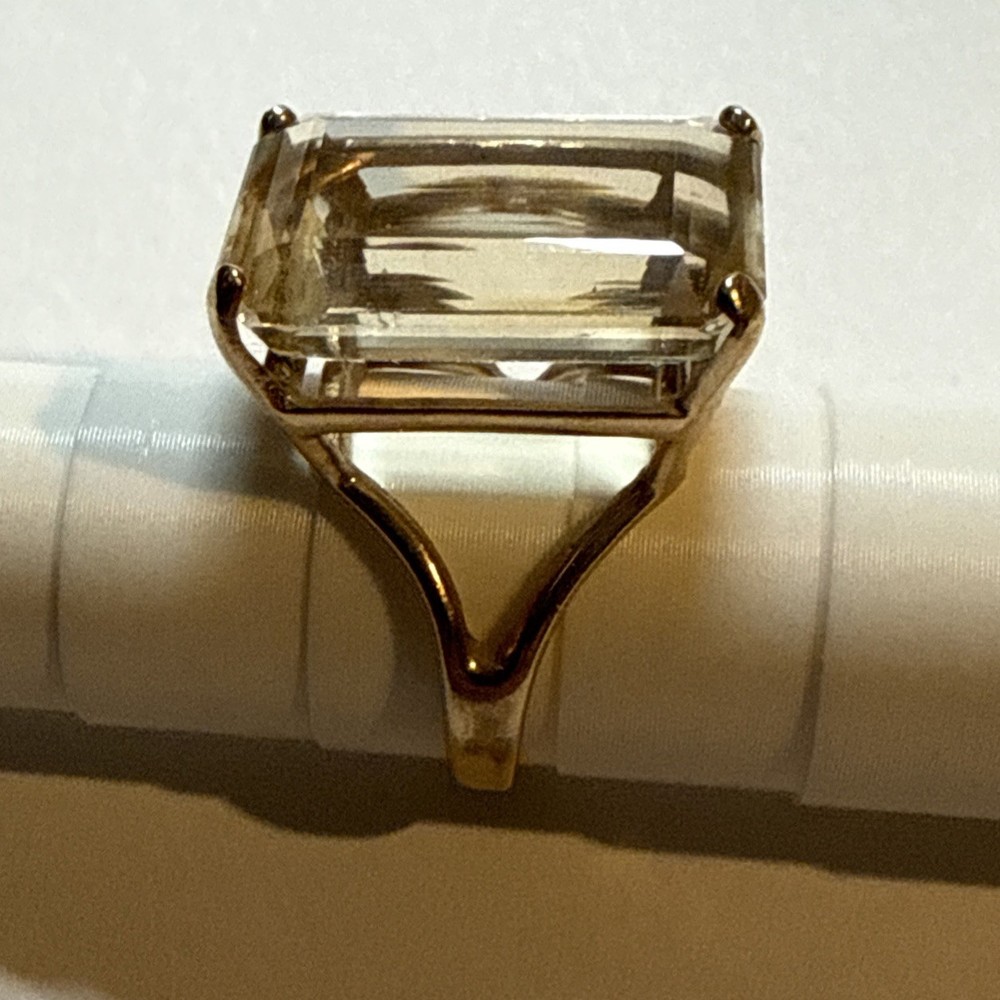 7.99 Grams UTC 14k Yellow Gold Natural Citrine Vintage XX Large Rectangle Ring