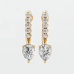 14K Solid Gold Pear Lab Grown Diamond Prong Setting Drop Hoop Earrings
