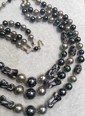 Vintage Three Strand Necklace Grey Dark Purple Silver Tone Made In Japan O87