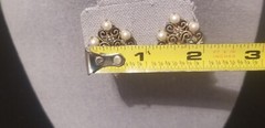 Vtg Filigree Simulated Pearl Smoky Gray Crystal Rhinestone Earrings Wedding