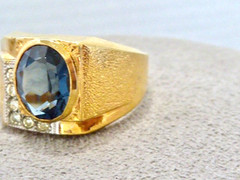 VINTAGE 10K YELLOW GOLD FILLED NEW OLD STOCK 70’S BLUE CLEAR STONE RING SIZE 10