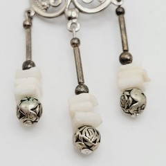Southwestern Style Chandelier Silver Tone White Howlite Bead Pierced Earrings