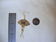 Vtg Chinese Phoenix & Crane Etched Folding Fan Sterling Silver 925 Hook Earrings
