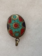 Vintage Tibetan Brass With Stones Beautiful Amulet Pendant Wearable Art