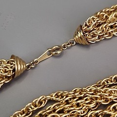 Vintage Rope Chain Necklace Layered Ribbed Station Bead Gold Tone 24″