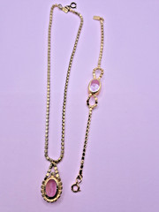 VTG CELEBRITY NY Necklace Bracelet Pink Geode/Pink Druzy w/ Purple Rhinestones