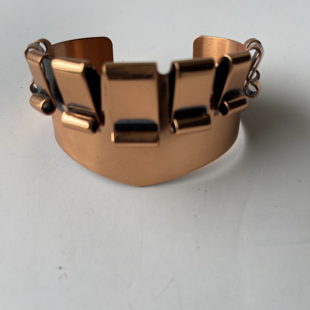 Vtg Renoir Copper Cuff Bracelet Mid Century Modern Wide Scroll Ribbon Signed MCM
