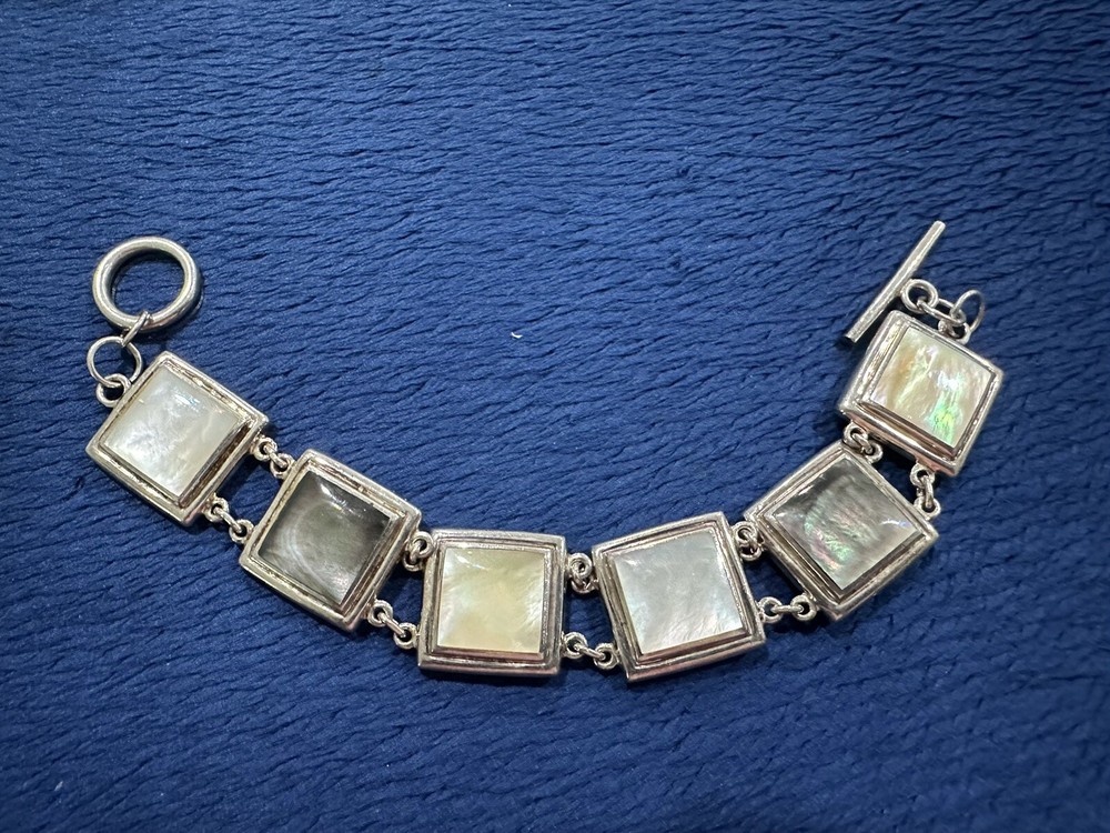 Vtg Signed NF Chapal Zenray Sterling Silver 925 Mother Of Pearl Panel Bracelet