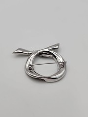 Vintage Pave Markasite Rhinestone Silver Tone Bow Tie Loop Q Retro Brooch Pin