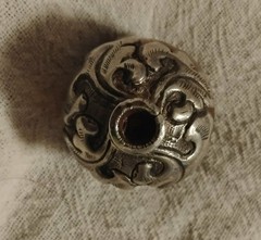 Large Vintage Tibetan Amber Bead w/ Ornate Silver 1.75″ x 1.25″
