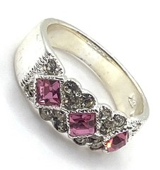 Vintage Serling silver Pink & Clear Sparkle CZ Cocktail Band Ring Size 5.5