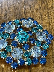 2 Austria Signed Brooches. AB Crystal And Multi Color Blue. Mid Century