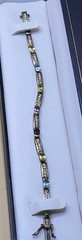 JJ Creation Signed Gold on Sterling Silver Multi Gemstone Bar Link Bracelet 12g