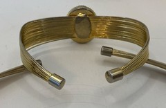Modern Revival Silver/Gold Tone Wire Choker & Bracelet Set with Black Stone