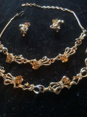 Vintage Barclay Parure Set Gold & Clear Rhinestone Necklace Earrings Bracelet A