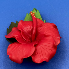 HIBISCUS vintage PIN Brooch handmade polymer clay red