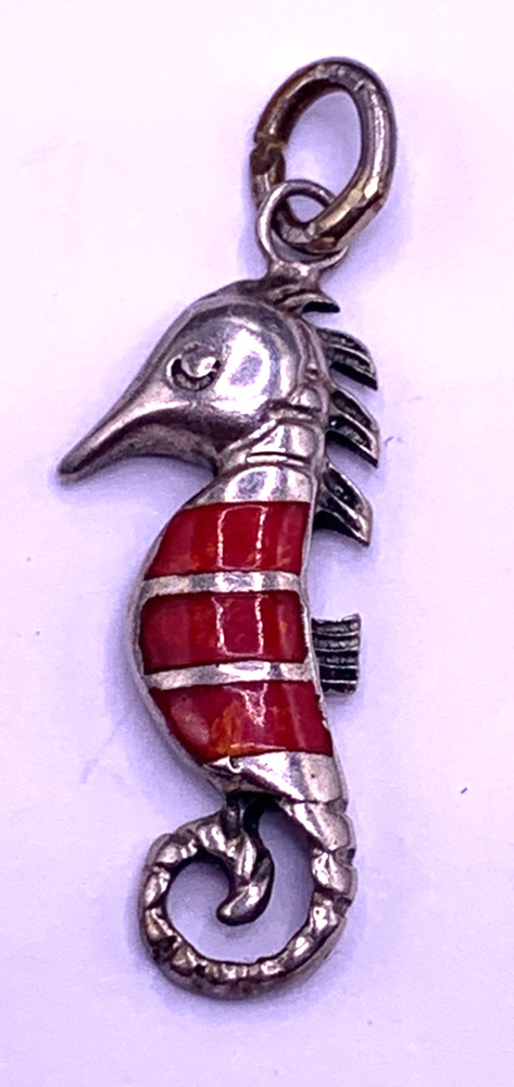 Vintage Sterling Silver Fire Opal Seahorse Pendant