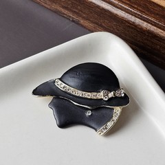 Vintage Black Silhouette Hat Rhinestones Chic Mod Retro Brooch Pin