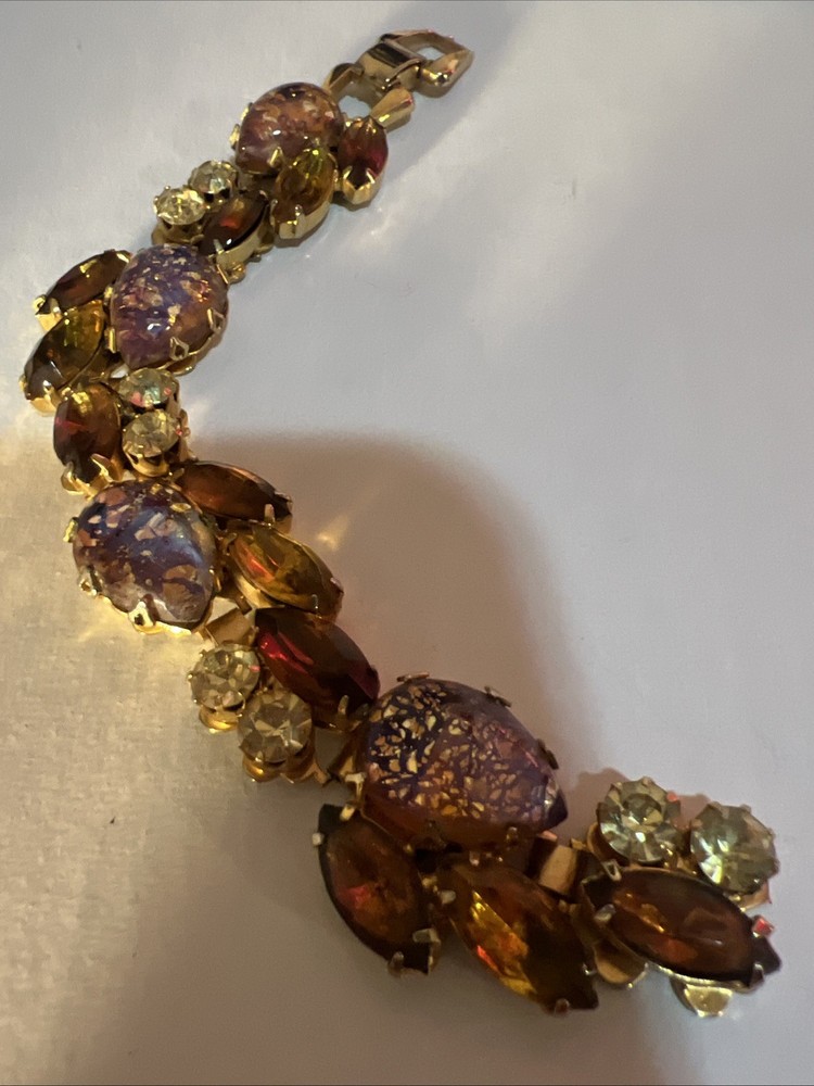 Juliana Delizza Elster Topaz AB Glass Rhinestone Gold Tone Bracelet *FOR REPAIR