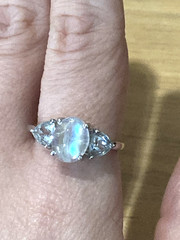 Vintage Sterling Silver Ring Moonstone Aquamarine/Blue Topaz? 925 7.5 AS IS