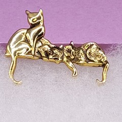 Vintage Witchy Cat Brooches Lot 5 MCM Mini Kitten Cat Moon Hanging Pin Halloween
