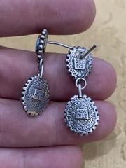 QT Quoc Turquoise Southwestern Sterling & Turquoise Dangle Stamped Earrings