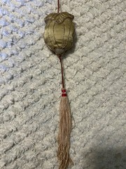 VINTAGE SATIN / SILK? ASIAN EMBROIDERED POUCH NECKLACE WITH TASSEL