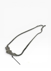 Vintage Silvertone Oak Leaf Rhinestone Necklace Gray Faux Pearl Collar Choker