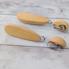 Vintage Clip On Earrings Statement Extra Long Tan Dangle 3 & 1/8″