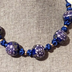 Vintage Stunning Hand Knotted Floral Cloisonne Ceramic Beaded Necklace 16″