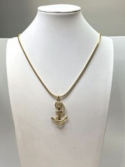 Vintage Anne Klein AK Gold Tone Nautical Anchor Pendant Snake Chain Necklace