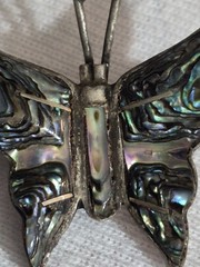 Vintage Taxco Mexico Sterling Silver Abalone Inlay Butterfly Brooch Pin TS-92