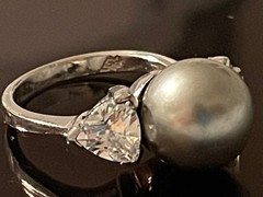 Vintage signed trillion cut crystal 925 Sterling Silver Ring 8 Suzanne Somers