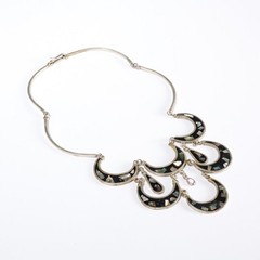 Vintage Modernist Nickel Silver Shell Festoon Necklace Mexico Taxco Style